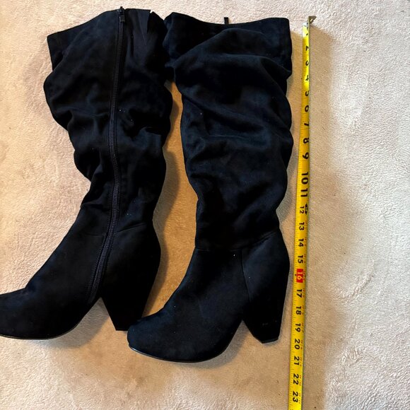 Torrid Black Slouch Knee High Boots Women’s 9W Wide Faux Suede Cone Heel - Picture 2 of 6